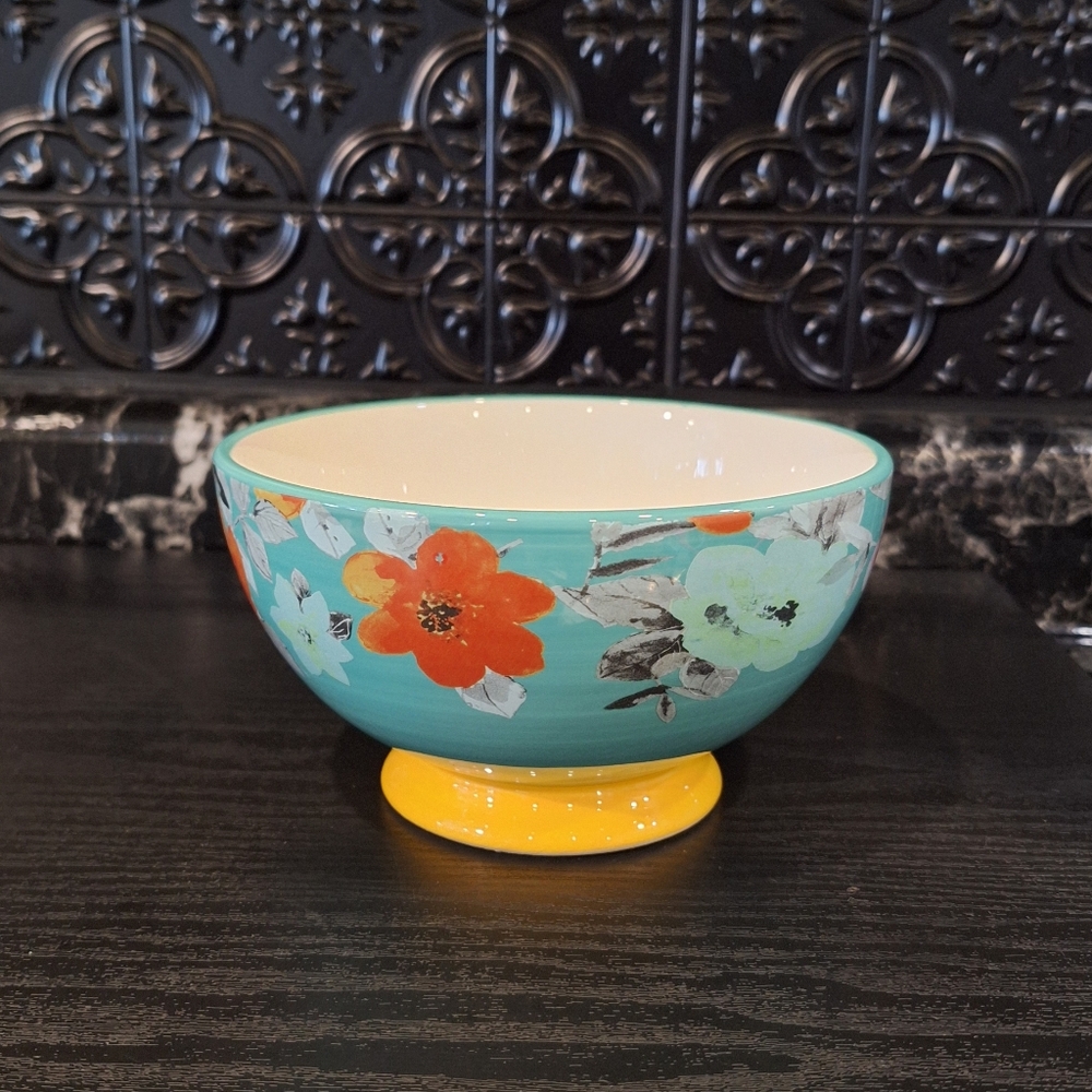 The Pioneer Woman Turquoise Flea Market Yellow Footed Bowl, Soup Cereal Bowl